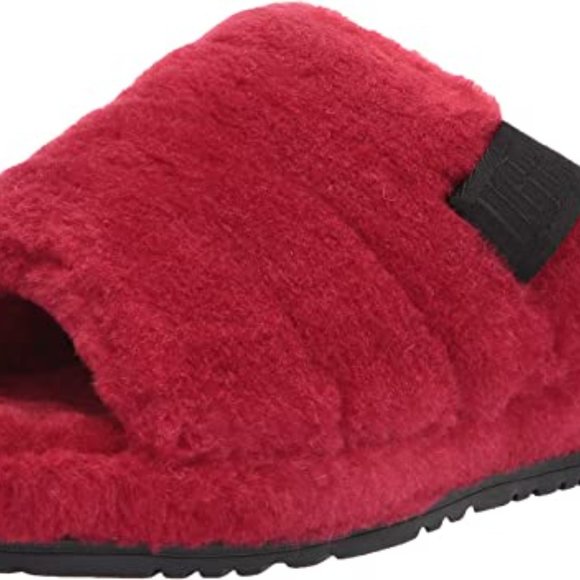 UGG Slides Samba Red Mens M FLUFF YOU Indoor Outdoor Slippers Sandals 12 USA 45 - Picture 10 of 14